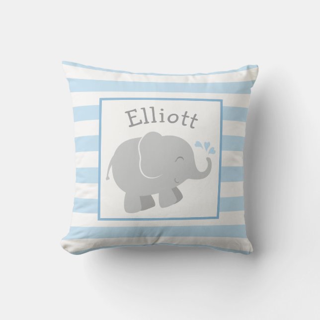 Coussin Monogramme éléphant moderne bleu et gris (Recto)