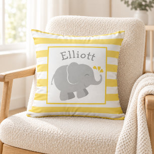 Coussin Monogramme éléphant moderne jaune et gris