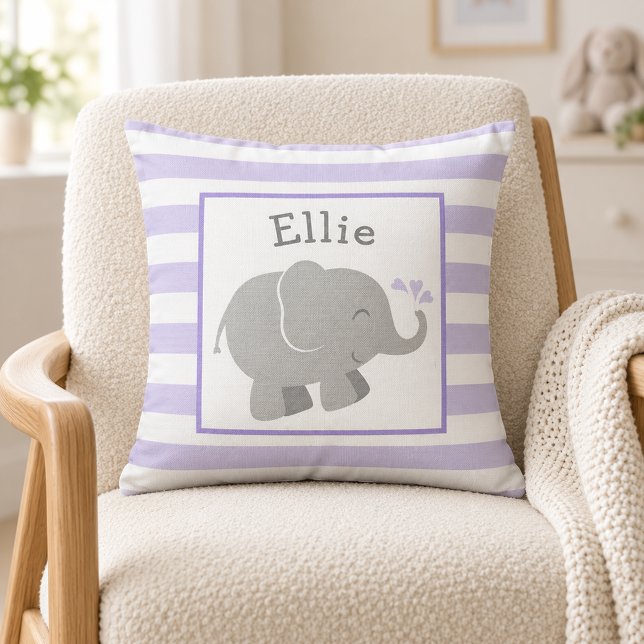 Coussin Monogramme éléphant moderne violet et gris (Créateur téléchargé)