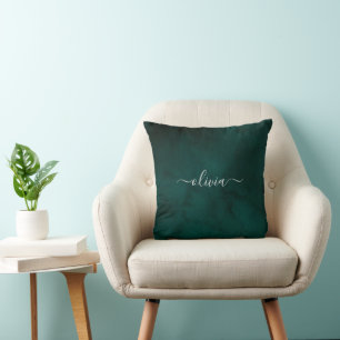 Coussin Monogramme Emerald Green Watercolor