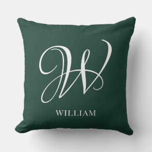 Coussin Monogramme Émeraude Élégant Personnalisé Initial