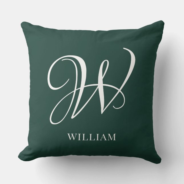 Coussin Monogramme Émeraude Élégant Personnalisé Initial (Recto)