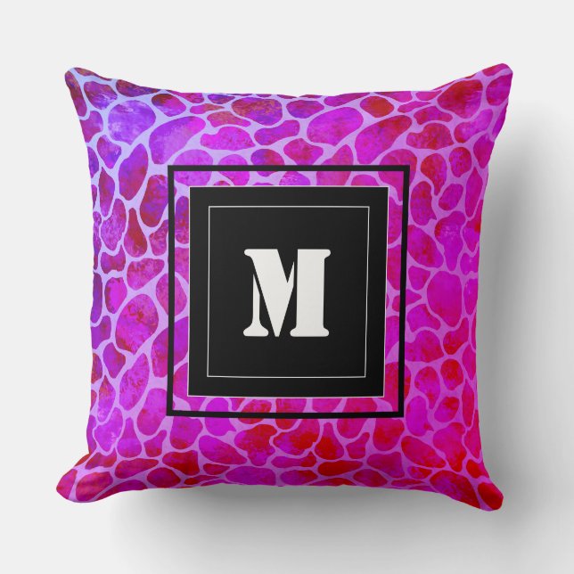 Coussin Monogramme Empreinte de léopard violet et rose (Recto)