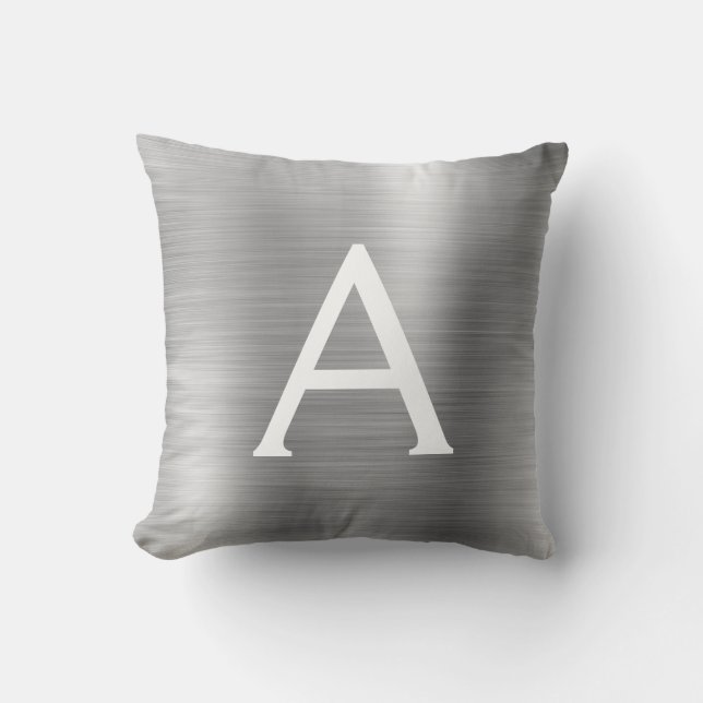 Coussin Monogramme en argent brossé de luxe Nom initial (Recto)