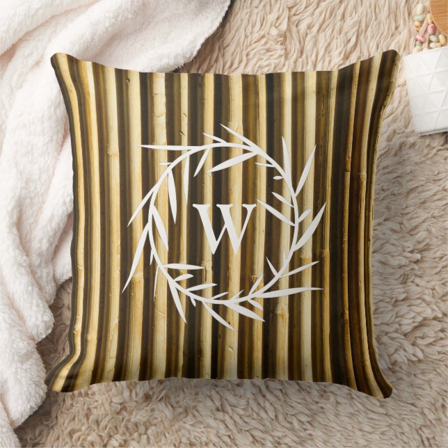 Coussin Monogramme en bambou rustique Lignes verticales Mo (Couverture)