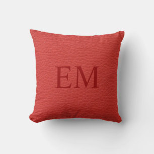 Coussin Monogramme en cuir rouge Faux