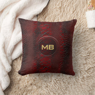 Coussin Monogramme en cuir rouge Snakeskin imprimé