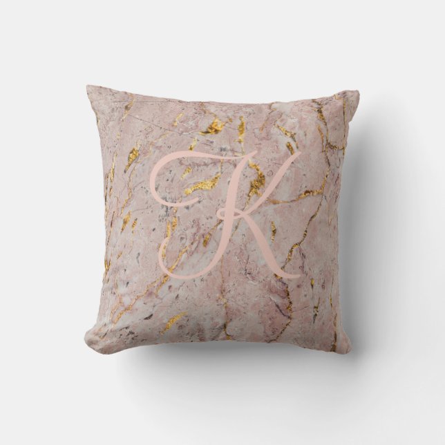 Coussin Monogramme en marbre doré Rose Abstrait (Recto)