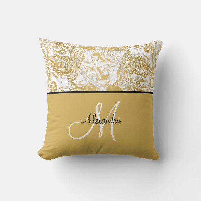 Coussin Monogramme en marbre simple Marbre blanc or et noi (Recto)