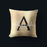 Coussin Monogramme en métal brossé de luxe Nom initial<br><div class="desc">Luxury Gold et Black Foil brossé nom et Coussin initial. La coussin est le cadeau idéal pour quelqu'un qui décorera sa chambre avec style.</div>