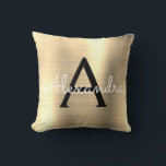 Coussin Monogramme en métal brossé de luxe Nom initial<br><div class="desc">Luxury Gold et Black Foil brossé nom et Coussin initial. La coussin est le cadeau idéal pour quelqu'un qui décorera sa chambre avec style.</div>