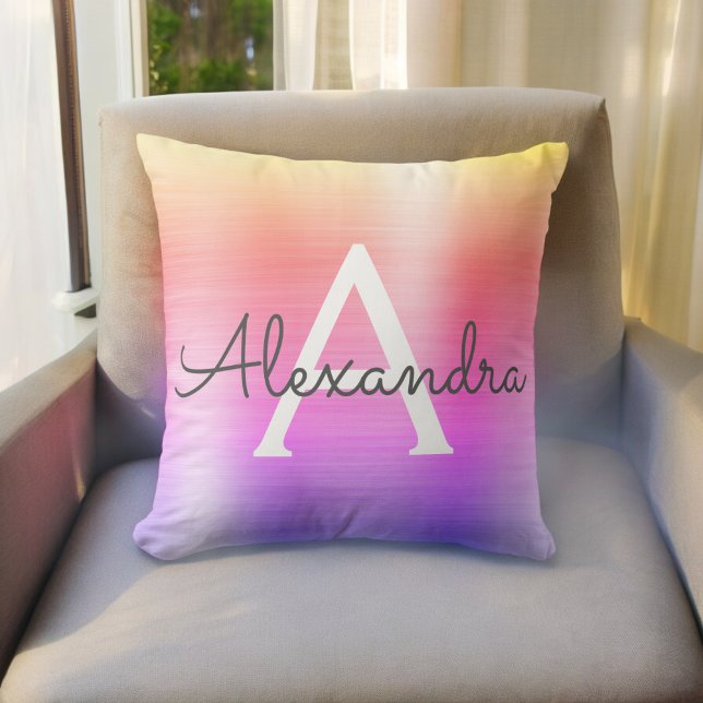 Coussin Monogramme en métal brossé rose pourpre Nom initia (Créateur téléchargé)