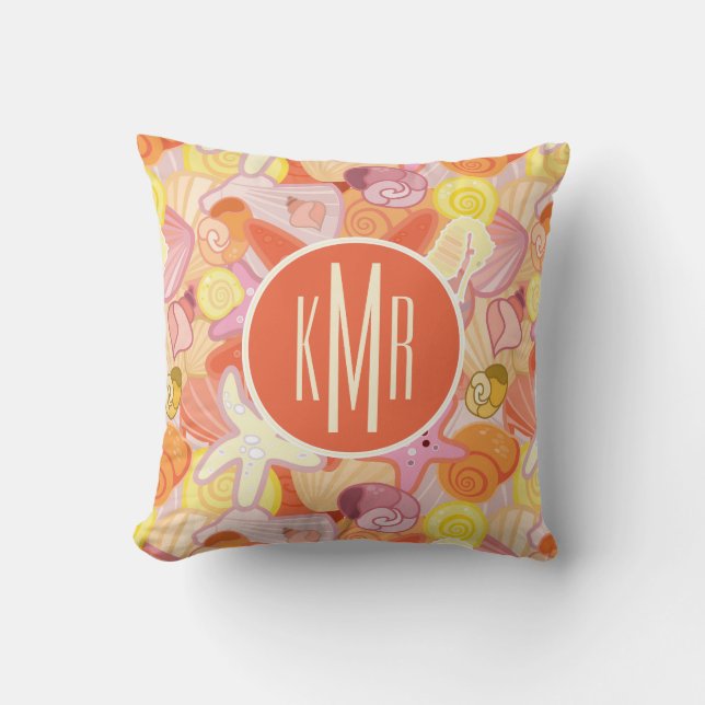 Coussin Monogramme en pastel des créatures | de mer (Recto)