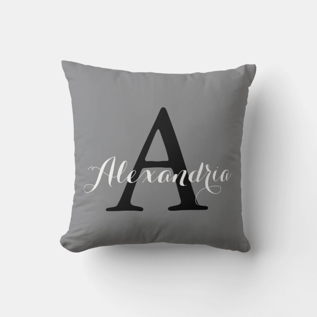 Coussin Monogramme en peau claire gris neutre subtil en co (Recto)