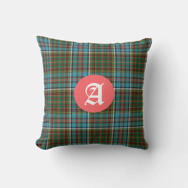 Coussin Monogramme en tartan Anderson coloré (Recto)