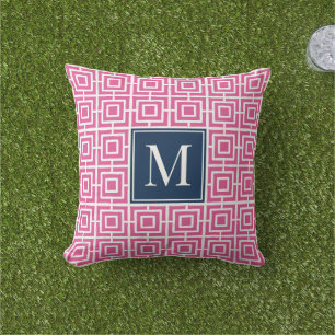 Coussin Monogramme en treillis carré Prépa – Rose Chaud &