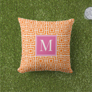 Coussin Monogramme en treillis carré Prépa Rose Chaud & Or