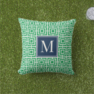 Coussin Monogramme en treillis carré Prépa – Vert et Nuit