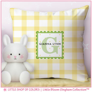 Coussin Monogramme En vichy jaune personnalisable