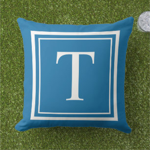 Coussin Monogramme encadré carré blanc et bleu cobalt gras