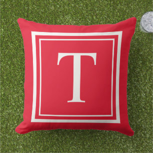 Coussin Monogramme encadré carré blanc rouge gras
