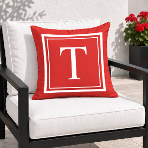 Coussin Monogramme encadré carré blanc rouge gras