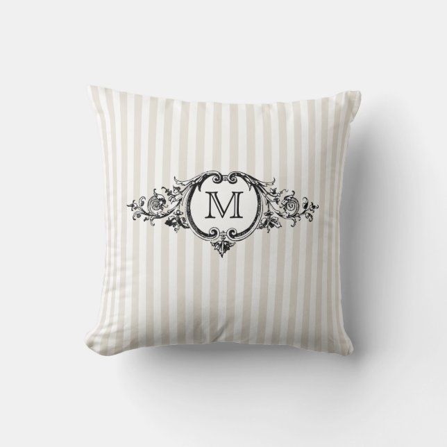 Coussin Monogramme encadré sur des rayures (Recto)