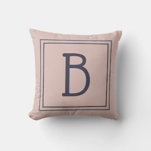 Coussin Monogramme encadré tendance rose clair et bleu fon