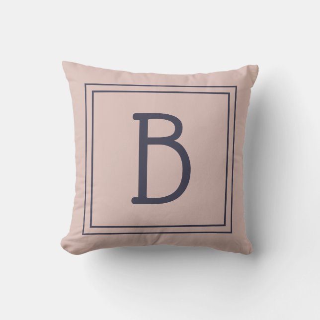 Coussin Monogramme encadré tendance rose doux et bleu fonc (Recto)