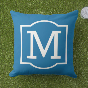 Coussin Monogramme entre parenthèses cobalt bleu blanc gra