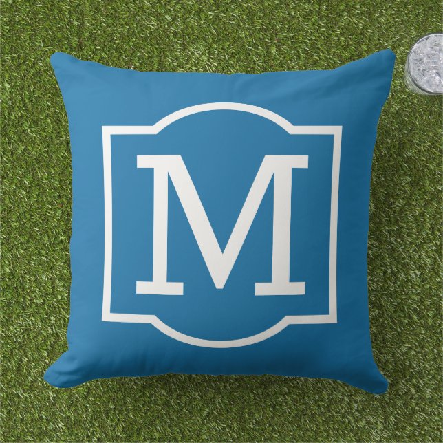 Coussin Monogramme entre parenthèses cobalt bleu blanc gra (Herbe)