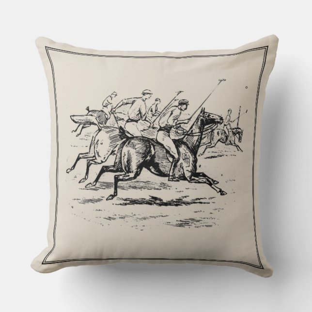 Coussin Monogramme Équestre Chevaux de Polo Vintage (Recto)