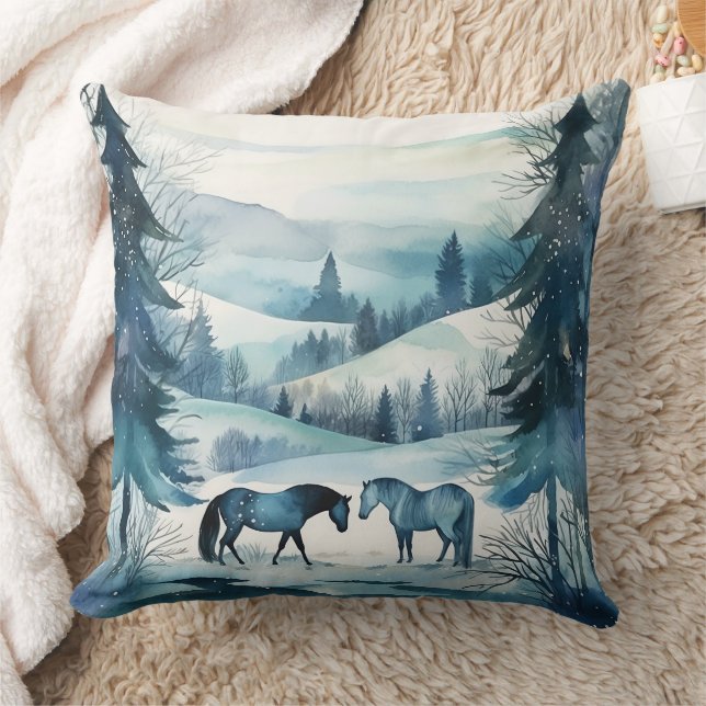 Coussin Monogramme équestre des chevaux de forêt d'hiver (Couverture)