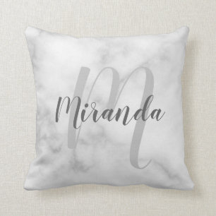 Coussin Monogramme et Marbre blanc de noms personnalisés m