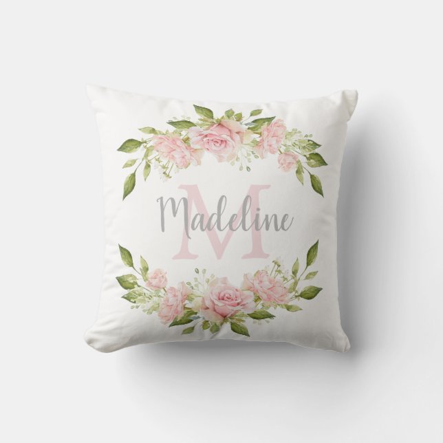 Coussin Monogramme et nom assez roses des roses | (Recto)