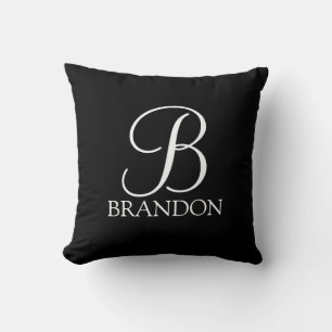 Coussin Monogramme et nom de script personnalisé noir