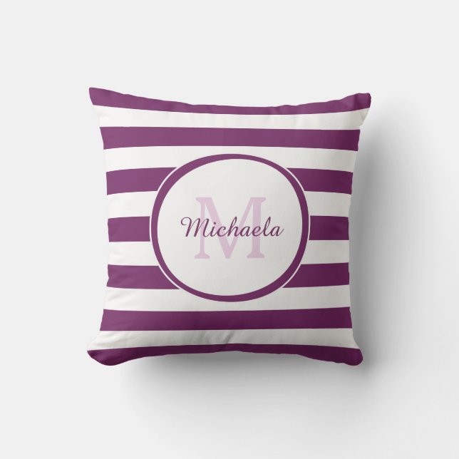 Coussin Monogramme et nom des rayures épaisses modernes en (Recto)