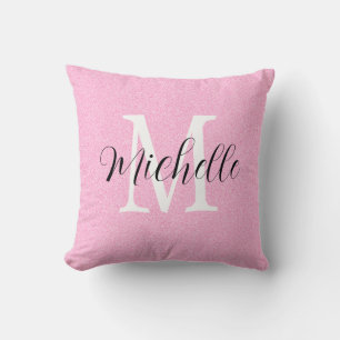 Coussin Monogramme et nom Hot Pink tendance