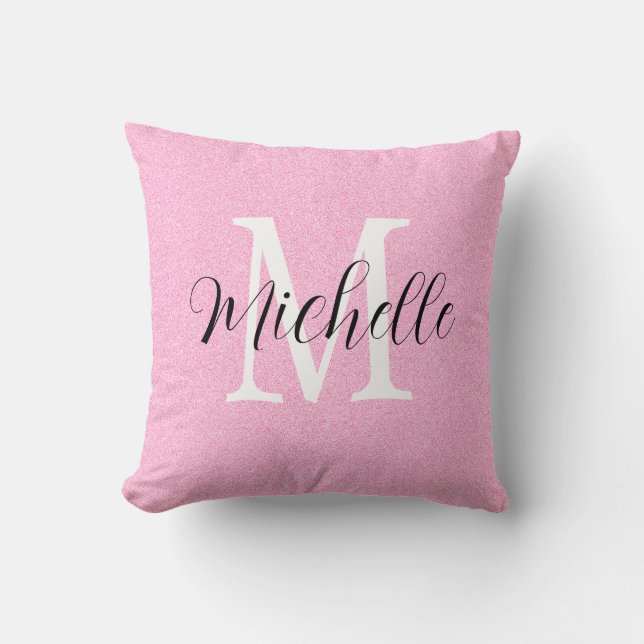 Coussin Monogramme et nom Hot Pink tendance (Recto)