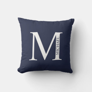 Coussin Monogramme et nom personnalisés bleu marine