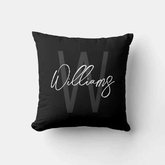 Coussin Monogramme et nom personnalisés en écriture modern (Recto)