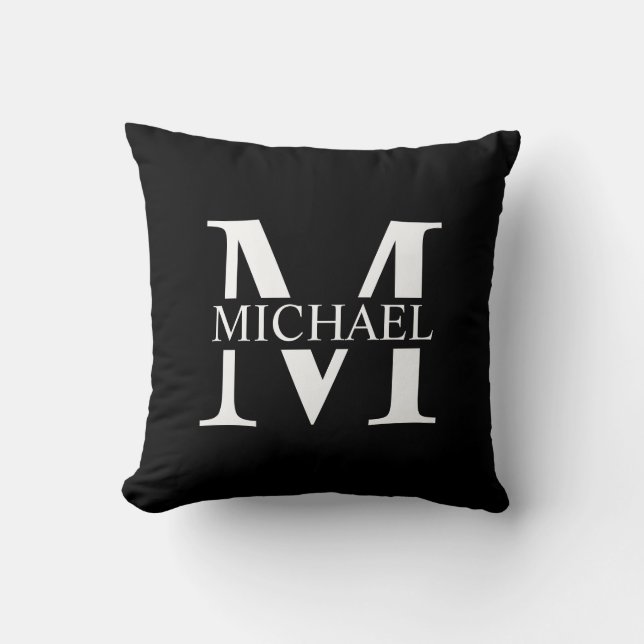 Coussin Monogramme et nom personnalisés en noir (Recto)