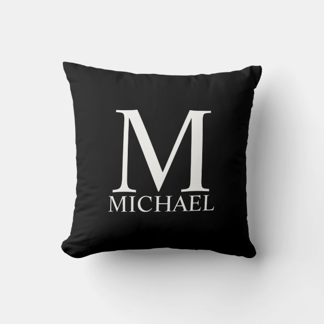 Coussin Monogramme et nom personnalisés en noir (Recto)