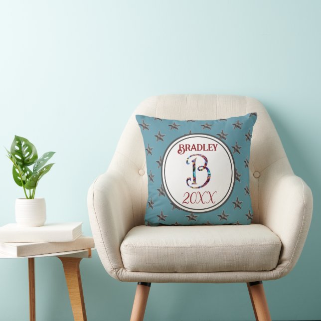 Coussin Monogramme étoile initiale bleu décoration nautiqu (Chaise)