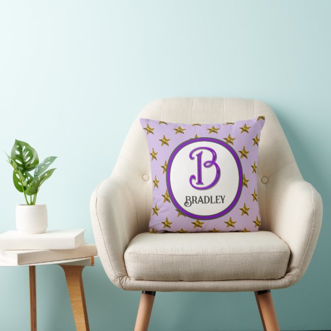Coussin Monogramme étoile initiale de famille couleur nom (Chaise)