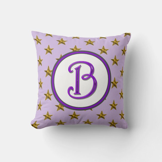 Coussin Monogramme étoile initiale famille violet céleste (Recto)