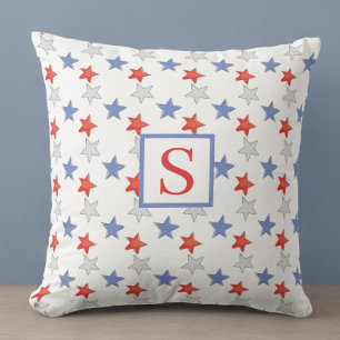 Coussin Monogramme Étoile Patriotique   Rouge Blanc Bleu A
