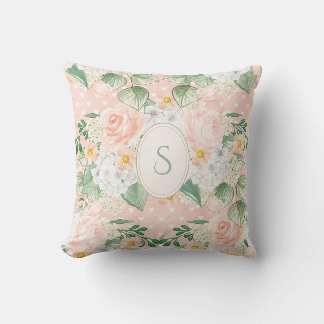 Coussin Monogramme Eucalyptus Russe Sage Floral Vert (Recto)