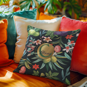 Coussin Monogramme exotique tropical du paradis floral