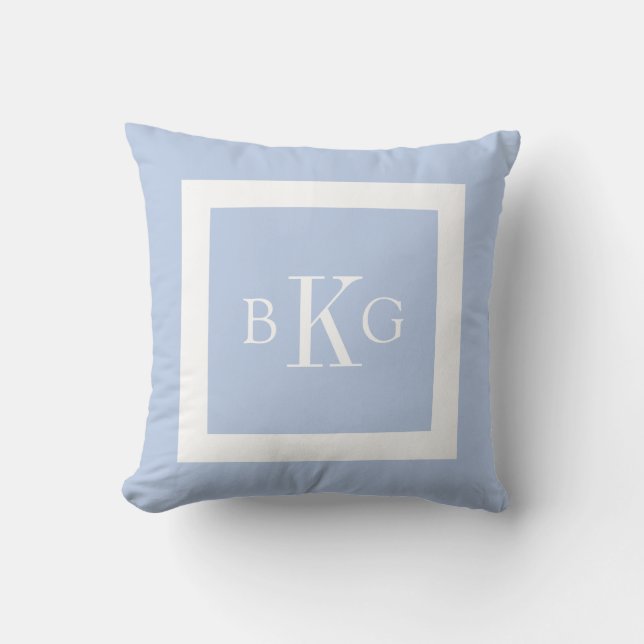 Coussin Monogramme fait sur commande blanc bleu-clair (Recto)